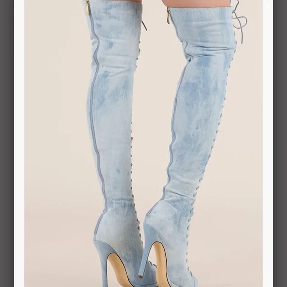 COPY - Over the knee lace up denim boots ❤️ - Picture 3 of 3